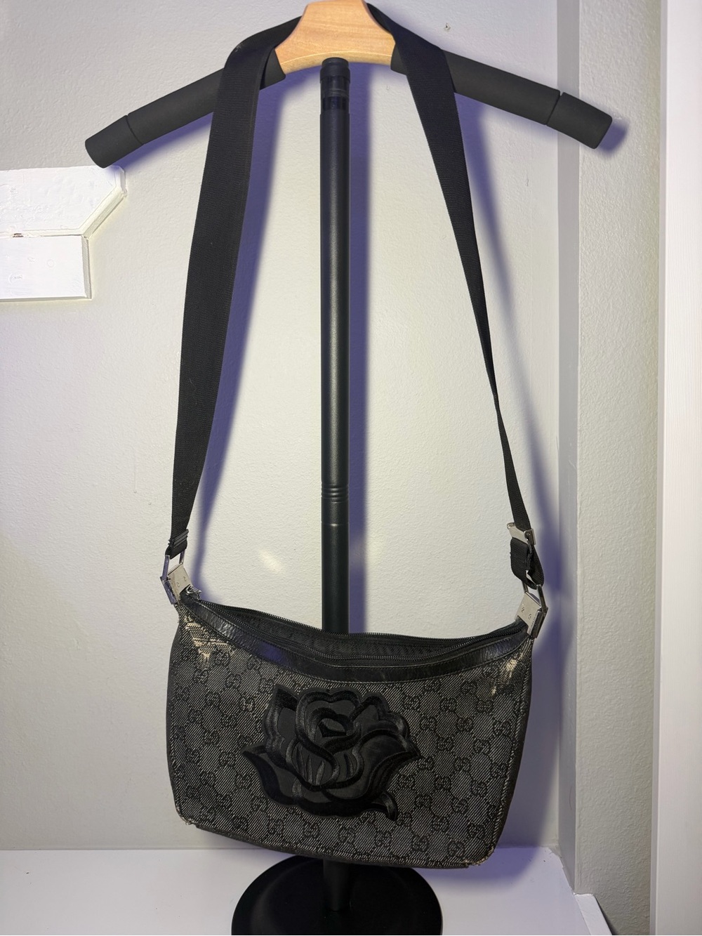 Gucci Black Denim Adjustable Strap Bag with Silver Hardware and COA - Picture 3 of 16